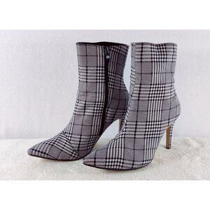 Ankle Boot Black White Plaid Pointed Toe Stiletto Heel 40 Zipper Career